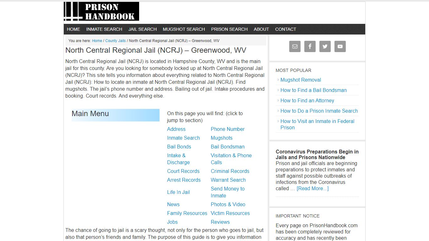 North Central Regional Jail (NCRJ) – Greenwood, WV - Prison Handbook